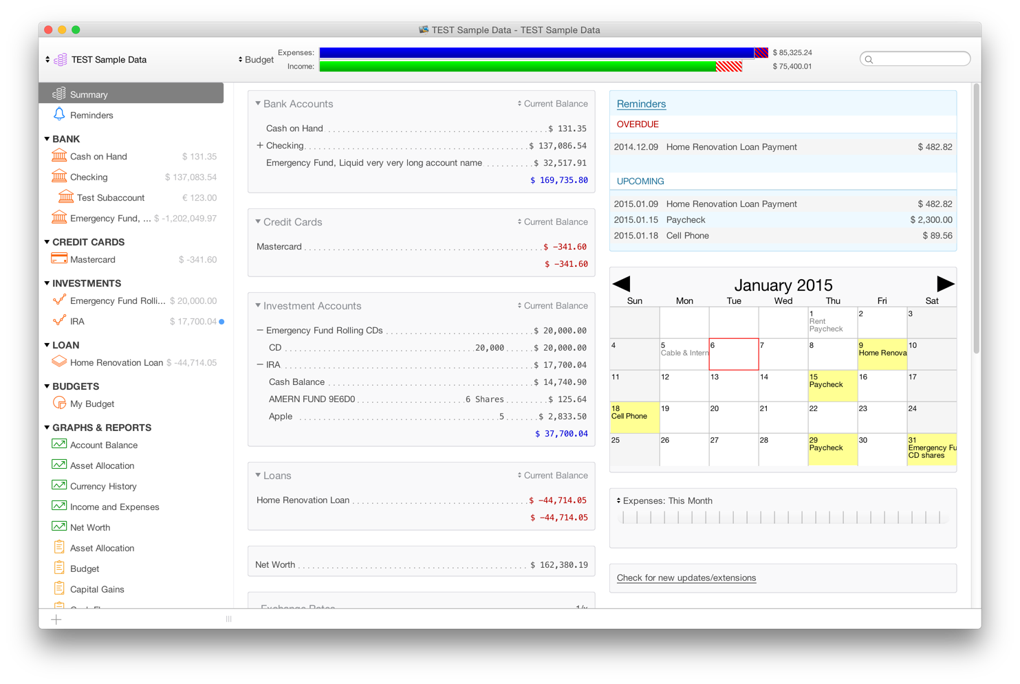 quicken mac 2017 show all bill reminders